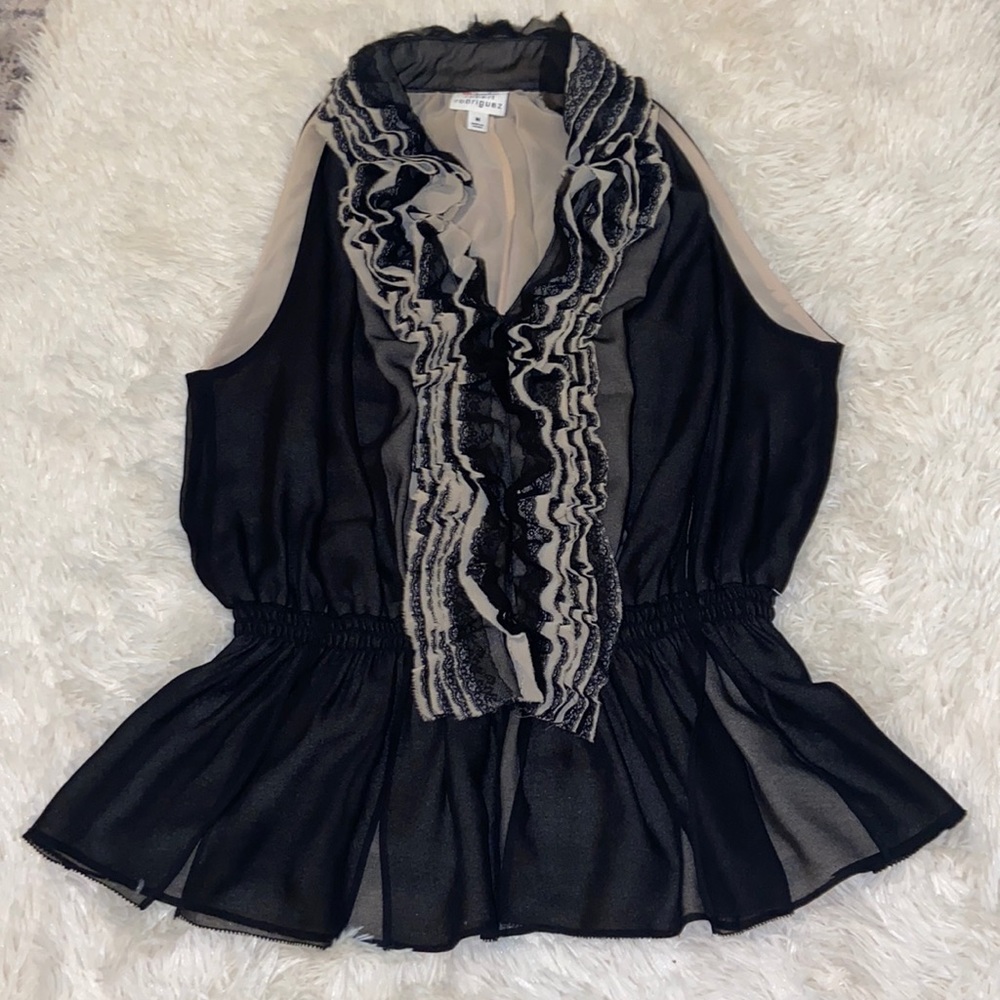 Robert Rodriguez sleeveless blouse black with khaki sz Medium